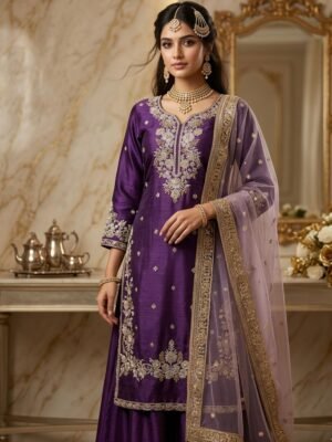 Royal Deep Purple Silk Salwar Suit Set.