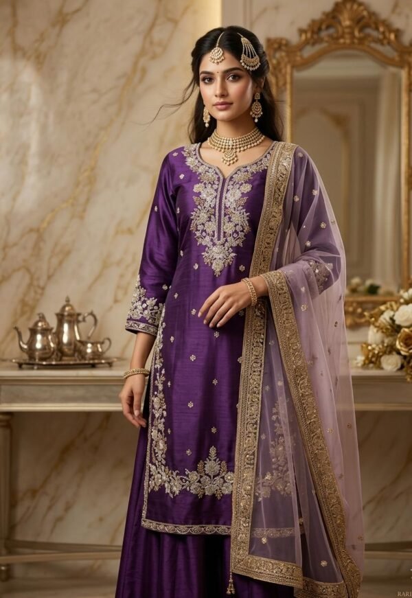 Royal Deep Purple Silk Salwar Suit Set.