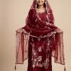 Maroon Chanderi Silk Kurta Set with Embroidered Organza Dupatta