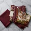 Maroon: Printed 3-Piece Unstitched Suit